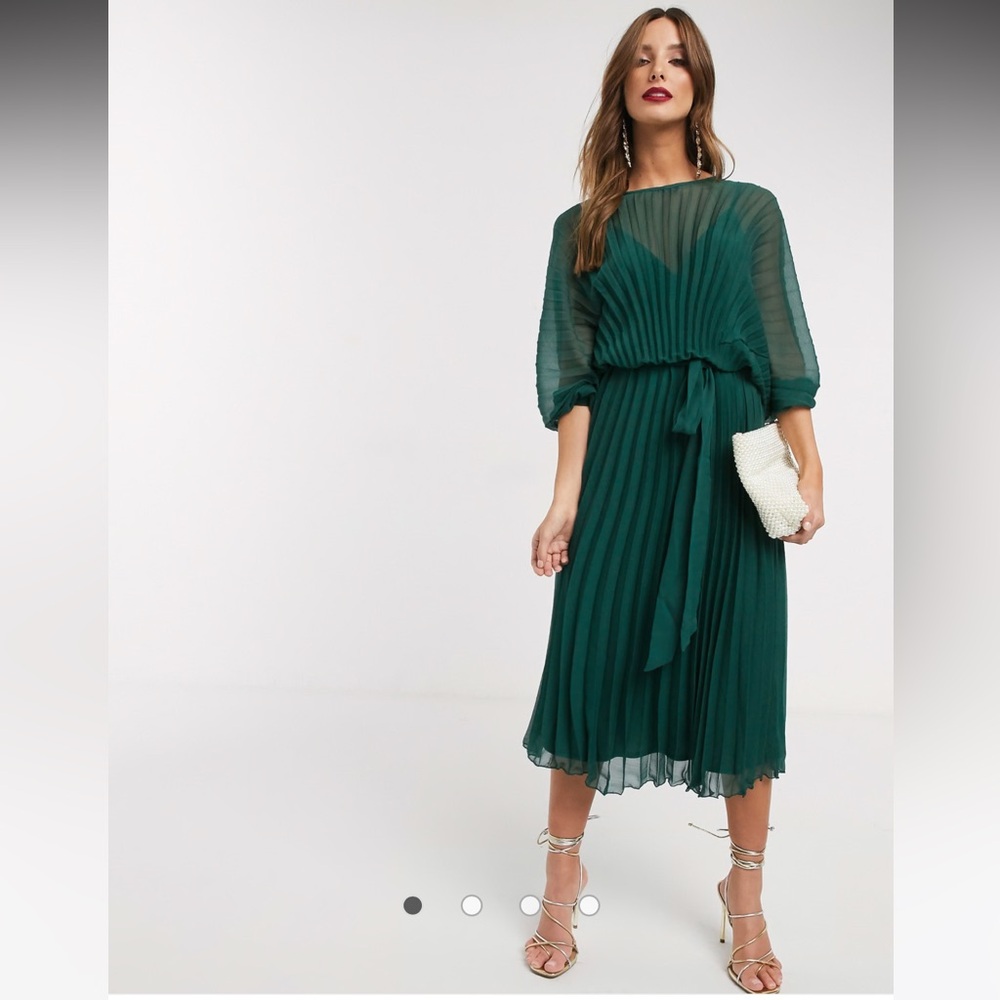 ASOS DESIGN blouson pleated midi dress with self belt